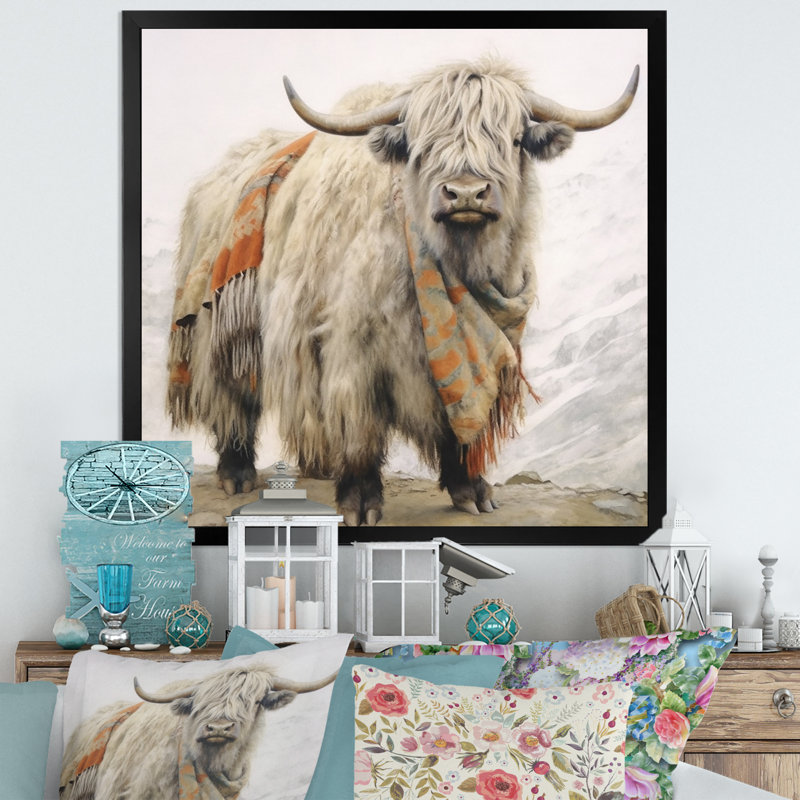 Wild Yak V - animaux, art mural sur toile, H 36 po x l 36 po x P 1,5 po, Cadre flottant noir