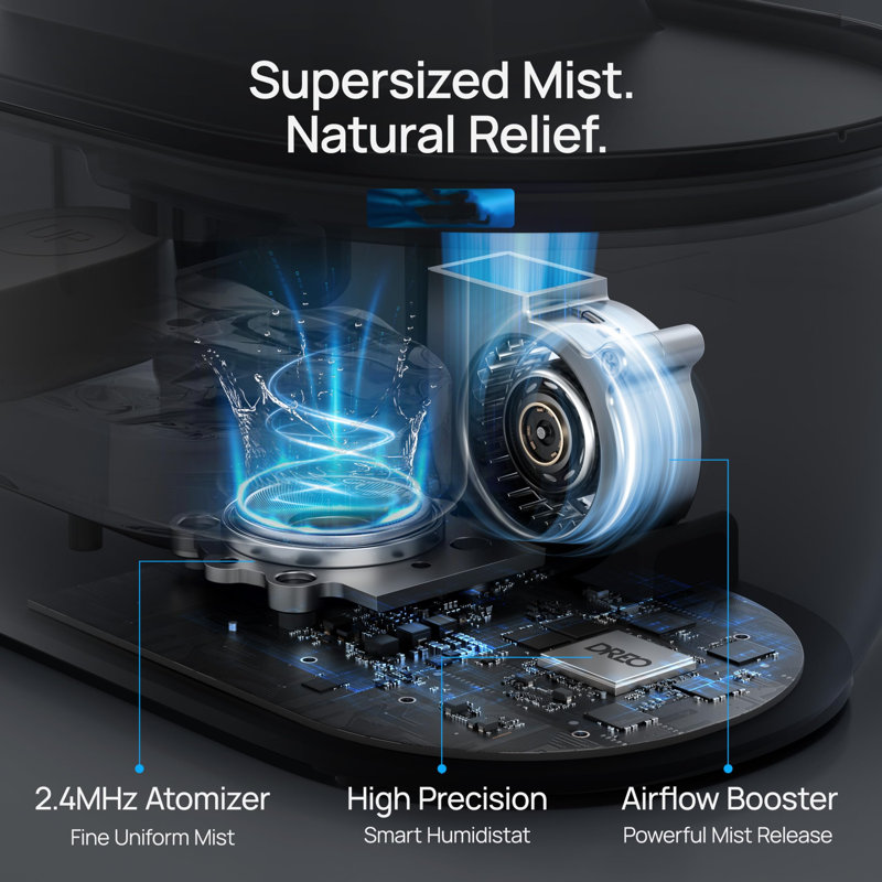 Smart Black and Clear Ultrasonic Humidifier with App Control