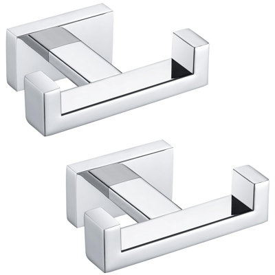 Double Robe Towel Hook Polished Chrome 2 Pack, 304 Stainless Steel Square Towel Hanger, Minimalist Coat Holder For Modern Bathroom Washroom -  SCHRAPPER'S FINE CABINETRY, INC., YSEB0CPLWVB8T