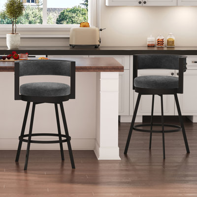 Ayala Swivel Low Back Industrial Linen Upholstered 26.6" H Counter Stool with Steel Frame