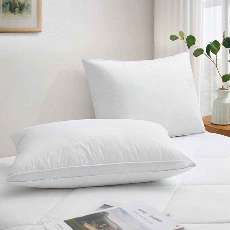 Goose Feather & Down Pillow, 2-Pack – Plush Medium Support Pillows for Back & Side Sleepers, White, 18"H x 28"W