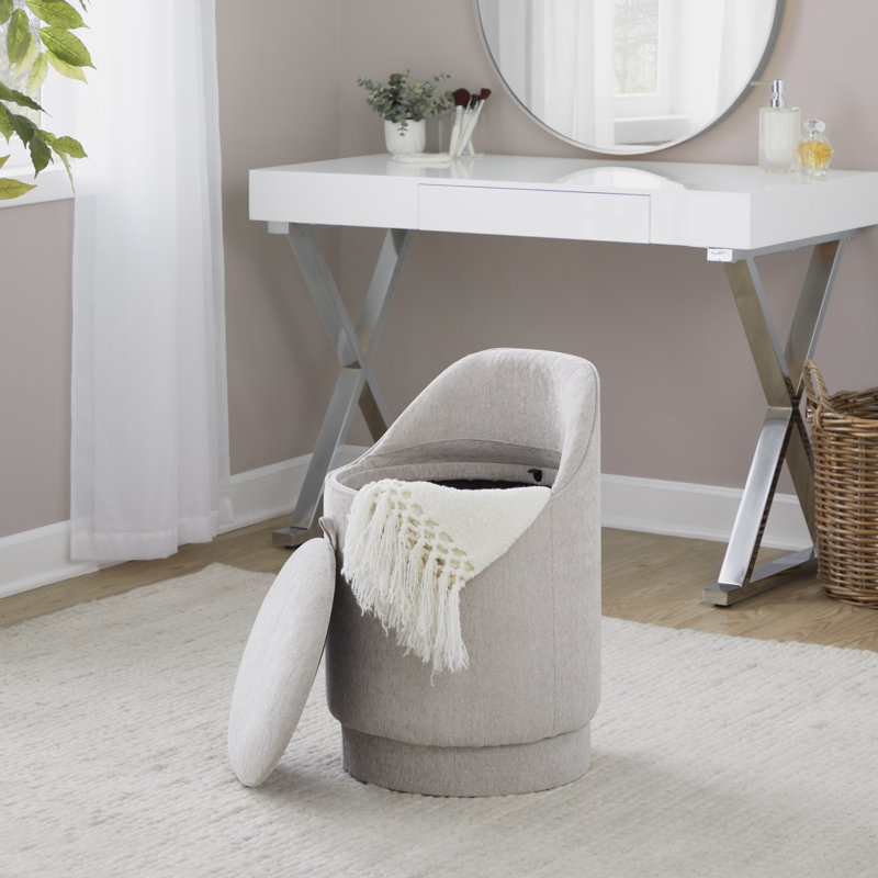  Callum 18" Upholstered Vanity Stool with Swivel, Gray