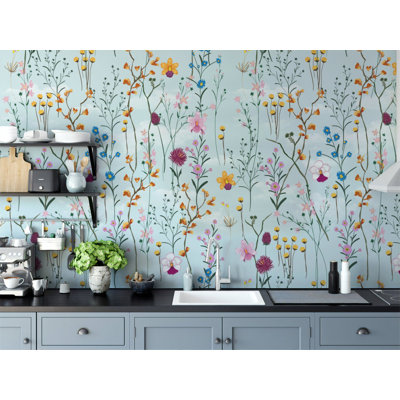 Floral Vintage Flower Colorful Blossoms Removable Wallpaper