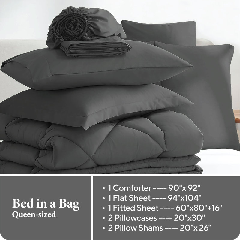 Barnicoat Microfiber Reversible Comforter Set, Dark Gray, Queen Comforter + 6 Additional Pieces