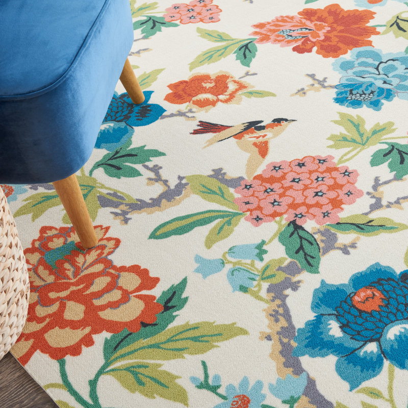 Thundelarra Floral Outdoor Red/Blue Area Rug, Rectangle 10' x 13'