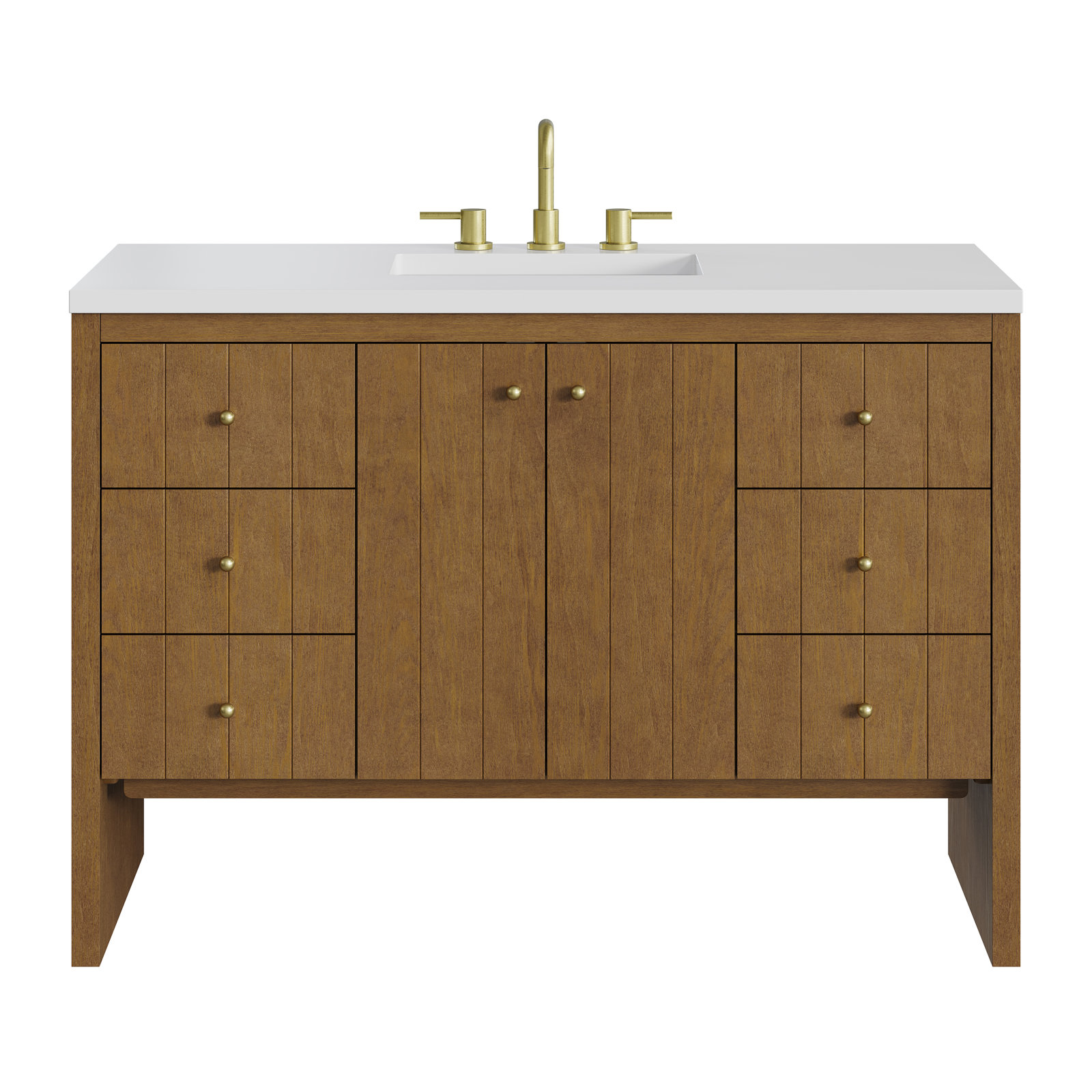 Hudson 48'' Single Bathroom Vanity, White Zeus, 8" Widespread, Honey Oak
