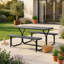 Ensemble de table de pique-nique gris avec bancs, table de salle à manger en plastique grain de bois avec structure en métal robuste, table de pique-nique de jardin pour tous les espaces extérieurs, 6 personnes