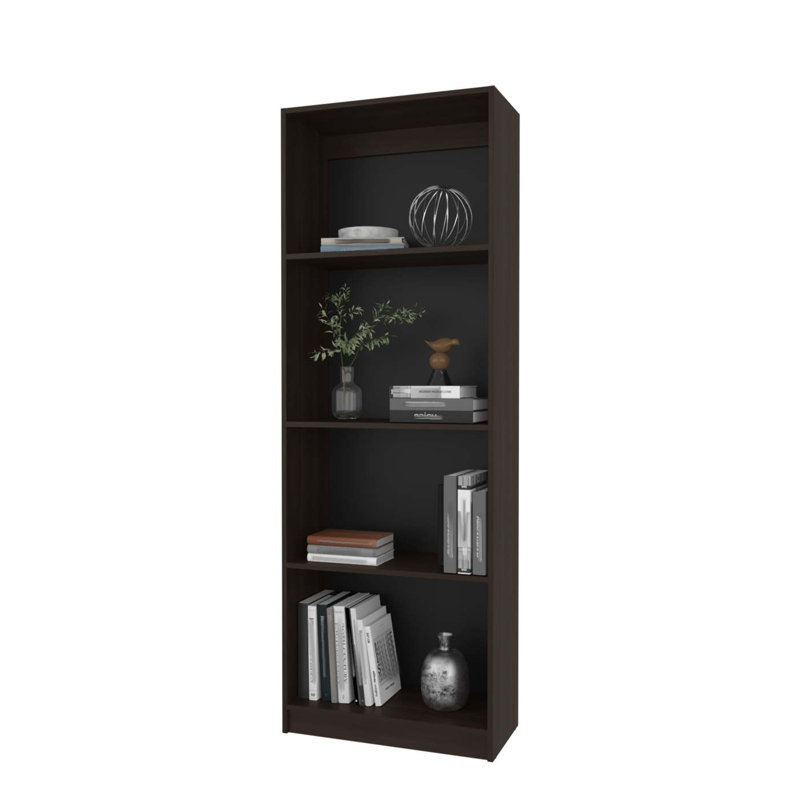 Bibliothèque plate en noyer teinté avec rangement ouvert et 4 tablettes, (4 tablettes) H 71,09 po x l 24,79 po x P 11,79 po