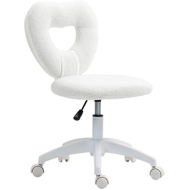 Office Task Chair, Heart Chair With Swivel Wheels, White