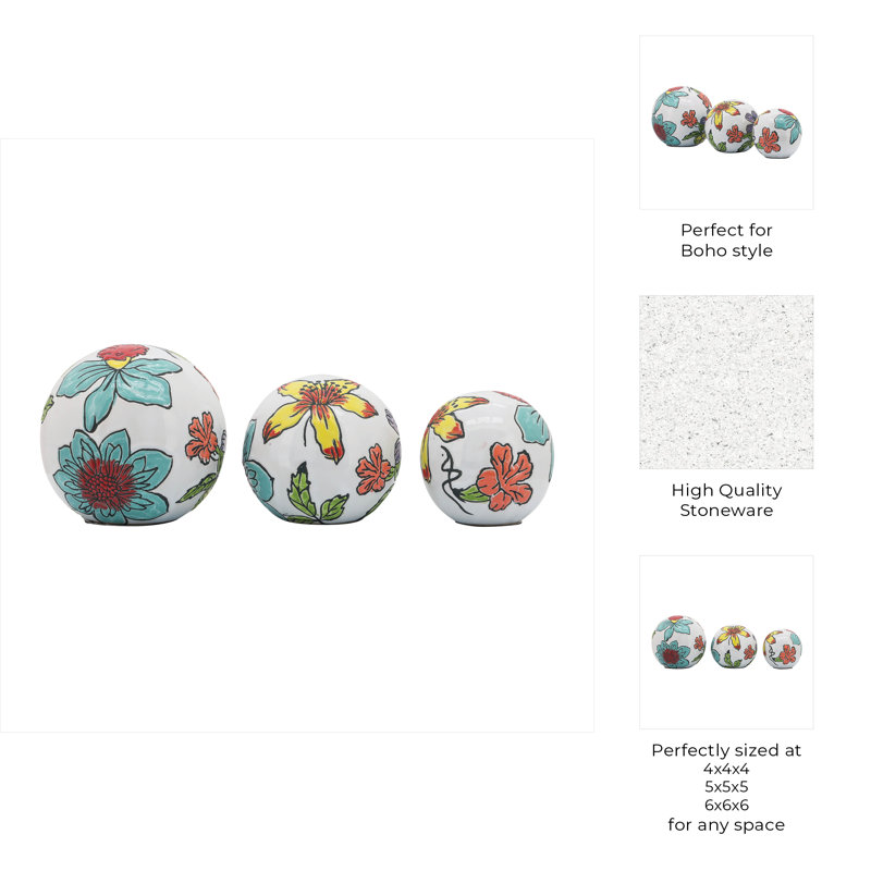 Ensemble de 3 orbes décoratifs contemporains multicolores à motif floral rond