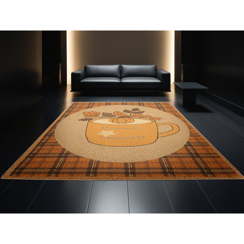 Soft Plush Findley Thanksgiving Modern & Contemporary Abstract Area Rug in Brown – Beige Binding, 2x4