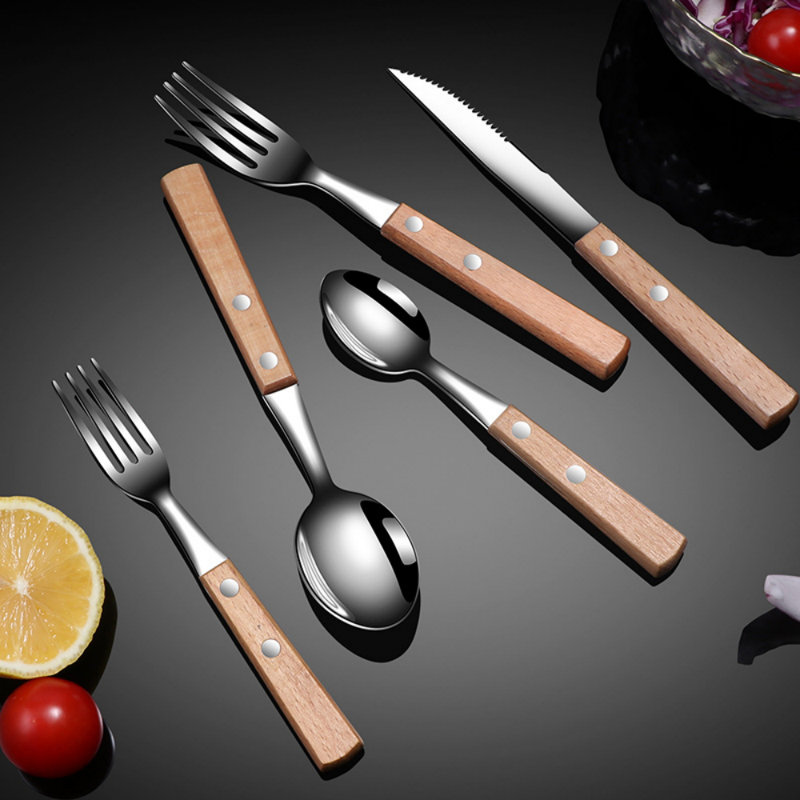 Ensemble de couverts en acier inoxydable sahrish - Service pour 8, Bois