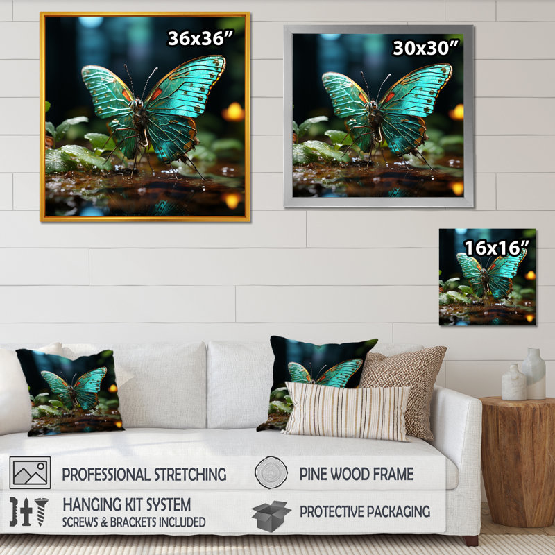Butterfly Natures Palette - Art mural papillon, H 36 po x l 36 po x P 1,5 po, Cadre naturel flottant