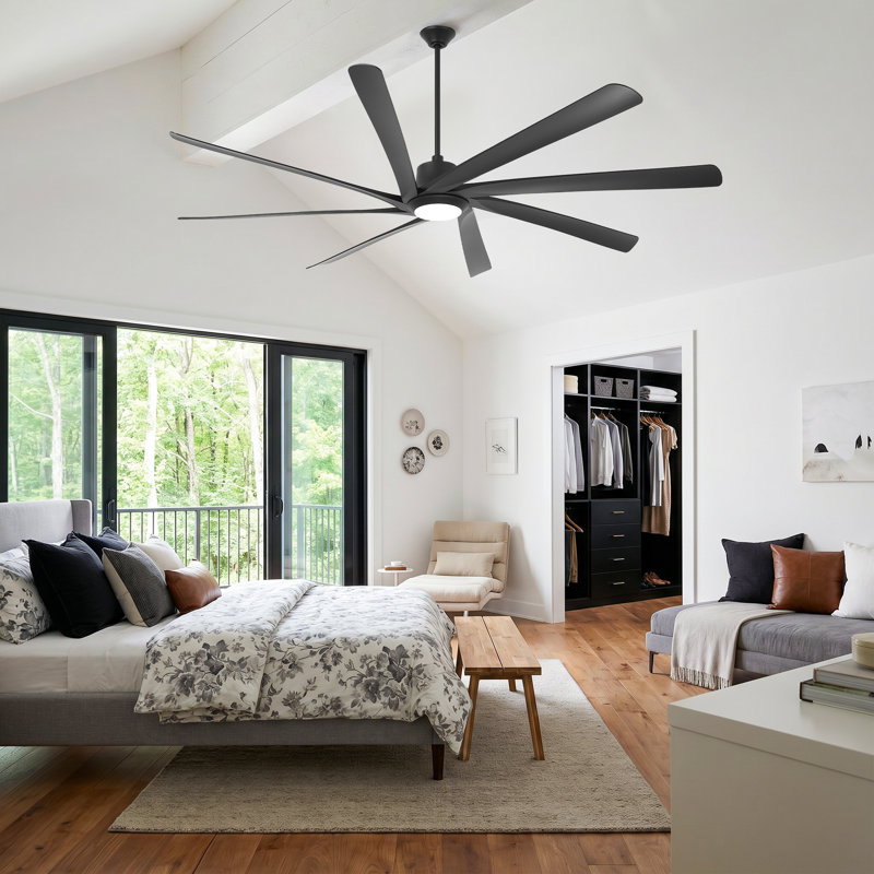 100" Extra Large Industrial Dimmable Ceiling Fan With LED Lights And Remote Control, Black