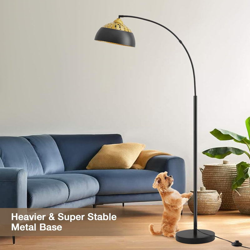 Lampe sur pied à arc réglable avec abat-jour creux en métal, grande lampe sur pied pour le salon, la chambre à coucher ou le bureau, interrupteur au pied, fabrication en fer durable