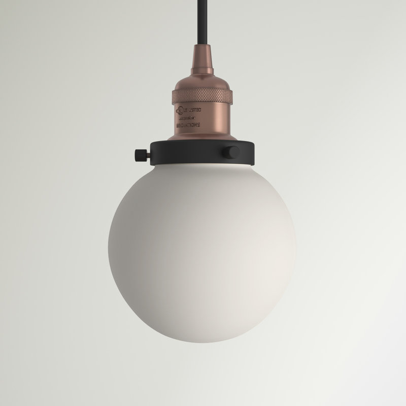 Luminaire suspendu sphère 1 lumière Chippewa, Cuivre antique et décorations noir mat, Blanc mat