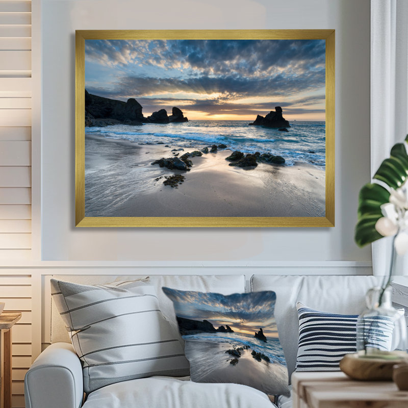 Magnifique baie de Porthcothan - imprimé bord de mer, H 30 po x l 40 po, Impression encadrée, Doré