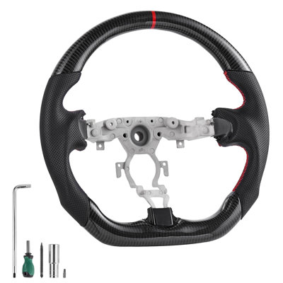 Steering Wheel for 2008-2020 Nissan 370Z, Carbon Fiber Steering Wheel D-Shaped Flat-Bottom, Leather Grip with Non-Slip Texture & Precise Stitching, Accessories Replacement for Nissan 370Z, Black