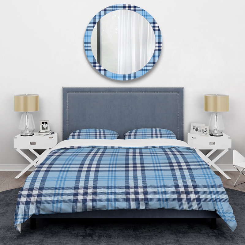 Tartan à carreaux bleus - ensemble de housse de couette abstrait - microfibre de polyester