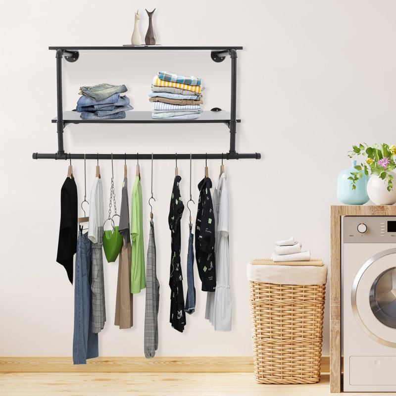 Wall-mounted Metal Clothing Rack, Satin Black