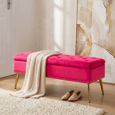 Kajana 45.5"W Transitional Velvet Upholstered Flip Top Storage Bench