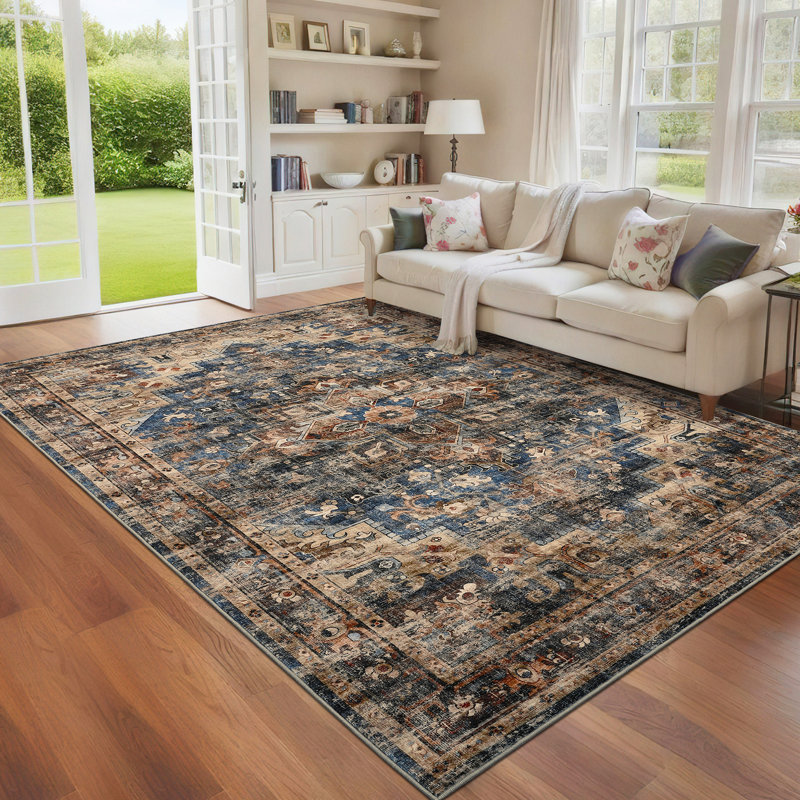 Rectangle Floral Area Rug, Blue/Brown, 160*230cm