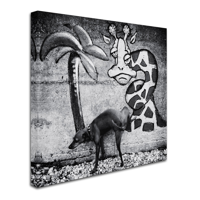 Art mural sur toile tendue - "Dog And Grafitti" par Christine Frick pour décoration de salon, de chambre à coucher ou de bureau - 14 x 14