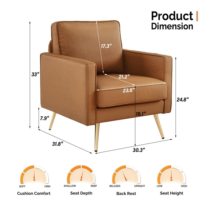 Bakker Faux Leather Club Chair, Brown Faux Leather