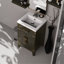 Meuble-lavabo simple en chêne brun avec robinet et miroir - Ensemble de salle de bain moderne - Comptoir en acrylique - Pièce maîtresse élégante