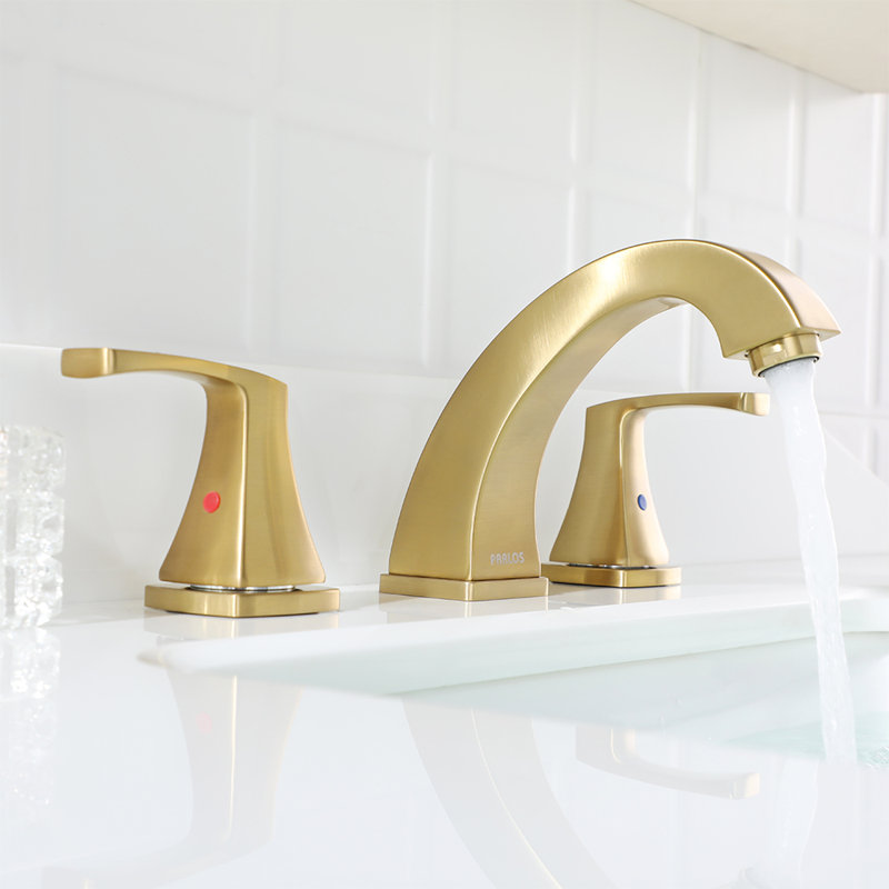 Widespread 2-handle Bathroom Faucet with Drain Assembly, Brushed Gold