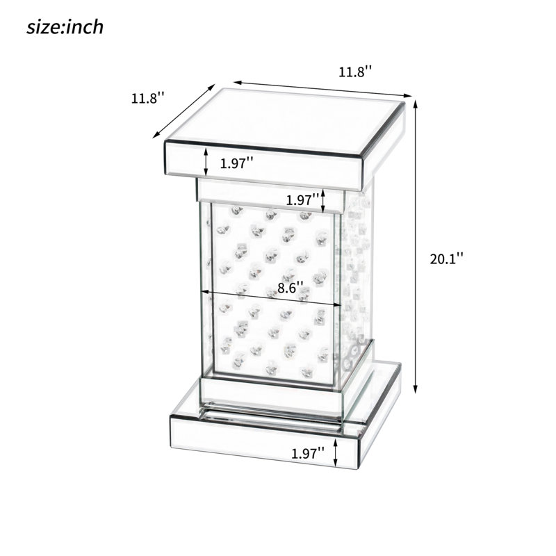 Modern Mirrored Side Table With LED Lights And Crystal Inlay For Living Room
