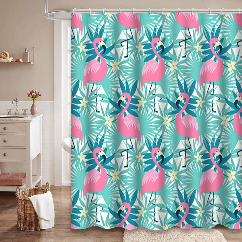 Rideau de douche imperméable à la mode avec 12 crochets Tropical Flamingo, L 72 po x l 72 po