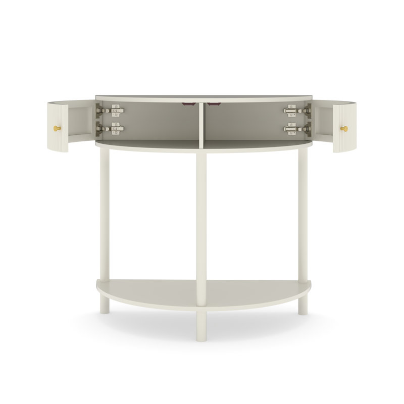Modern 31.5" Fluted Semi-Circle Narrow Console Table, Cream White