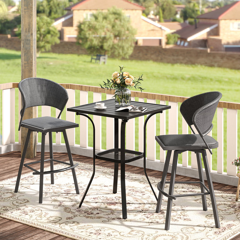 Tiofila Square Metal Outdoor Bar Table With Umbrella Hole , 28'' in. W 28'' in. D