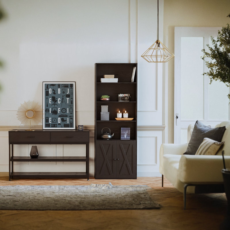 Bibliothèque standard H 70,9 po x l 23,6 po avec porte, bibliothèque moderne à 6 niveaux avec rangement, bibliothèque moderne au sol pour salon, bureau à domicile