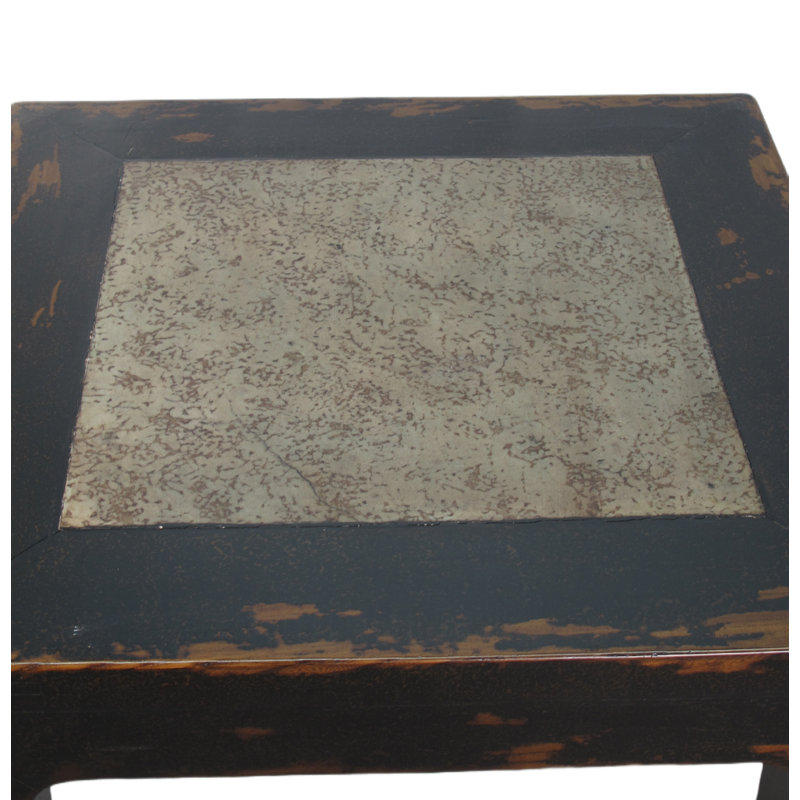 Asian Classic Marble End Table, Gray, 25" H x 26" W x 26" D, Distressed Black