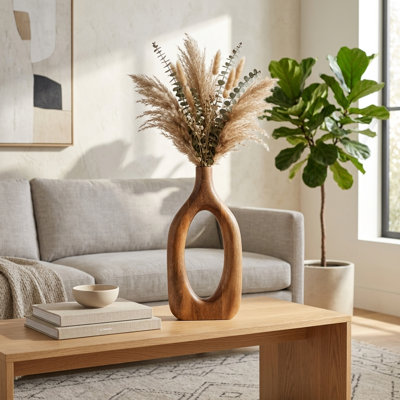 Vase à fleurs ouvert en bois de manguier pour centre de table et tablettes