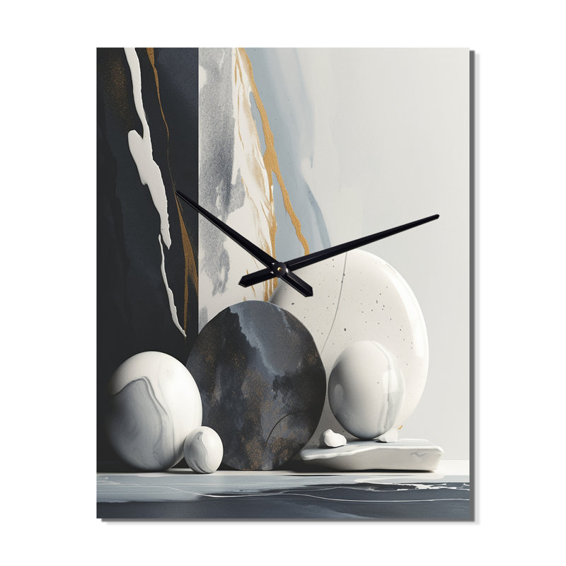 Abstract Marble Shapes I - Très grandes horloges murales en marbre abstrait, H 40 po x l 30 po x P 1 po