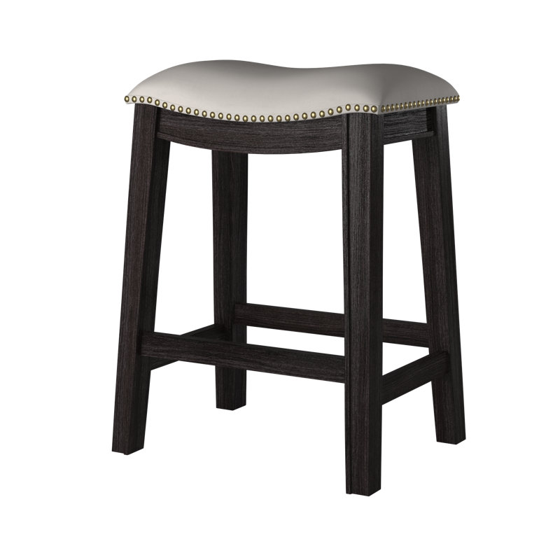 Adjustable Gray Leather Swivel Saddle Counter Stool Set of 2