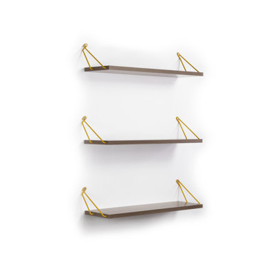 Triple étagère murale pour livres - couleur rustique en noyer / bibliothèque jaune