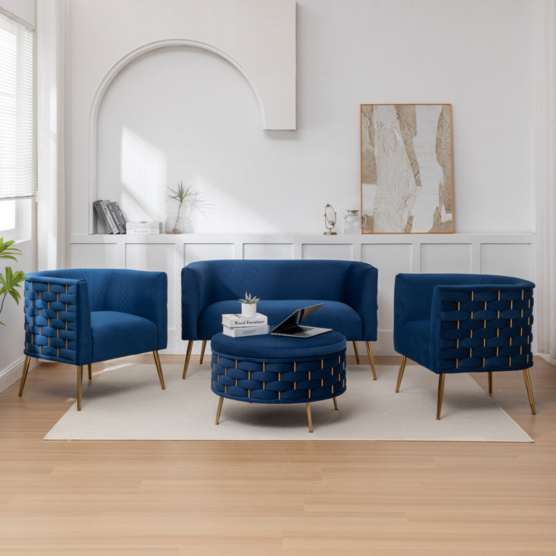 Cristen 4-Piece Velvet Living Room Set, Navy Velvet