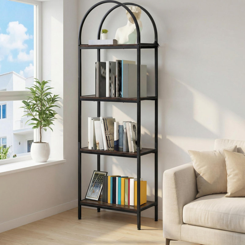 Bookshelf 4 Tier,Arched Display Racks ,Tall Shelf for CDs/Books,  Modern Storage Rack Shelf Large Wood Book Shelf for Bedroom, Living Room, Home Office