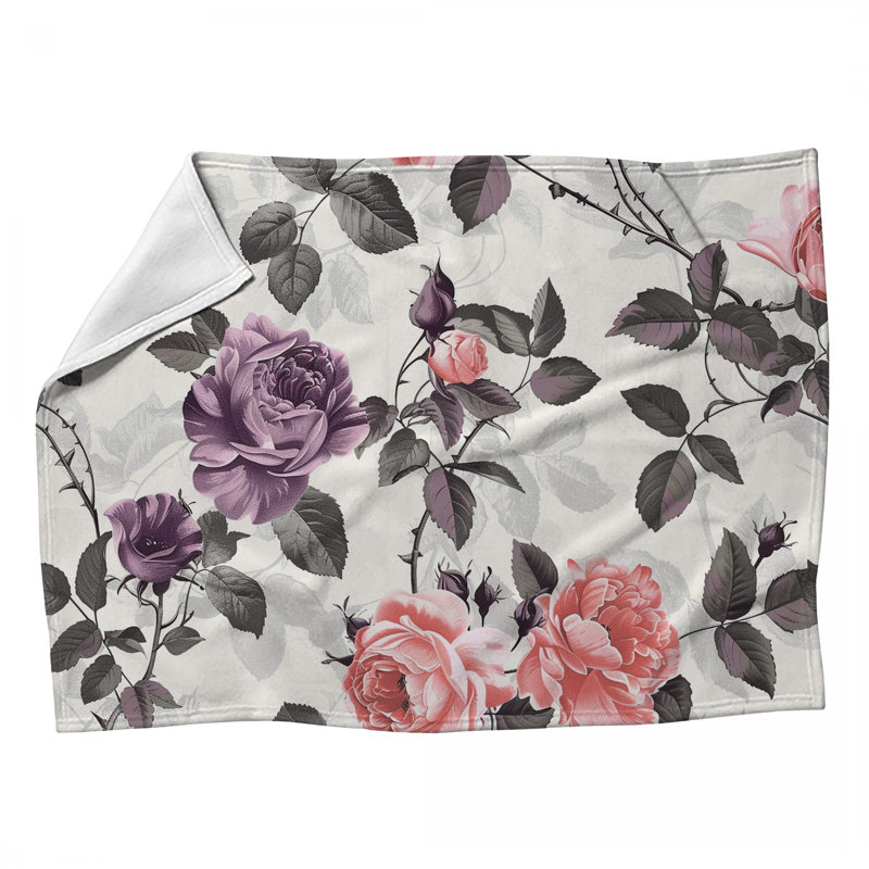 Jeté en molleton Vibrant Roses - Jetés floraux pour canapés ou lits, L 60 po x L 80 po