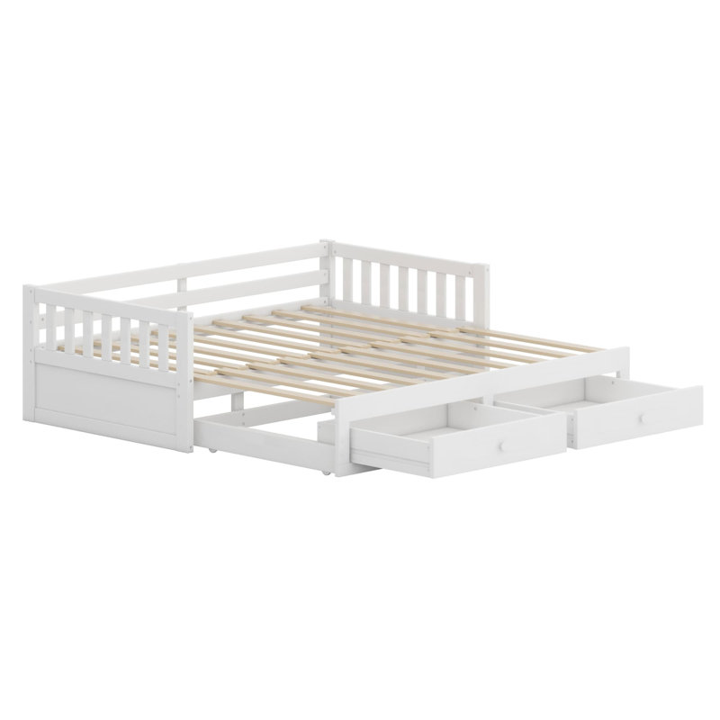 Le lit de jour avec lit gigogne et tiroirs intégrés se transforme en espace de couchage pour les invités., White