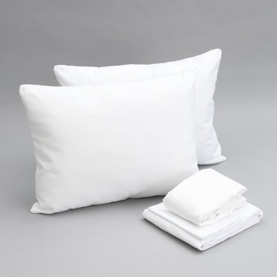 Twin Xl White Bedding Including Pillow, Sheet , And Mattress Protector. 100% Microfiber Soft At 90 Gsm. Protector Provides 5 - Sided Protection , , Liquid Spills. Double Stitched Pillowcase Flat