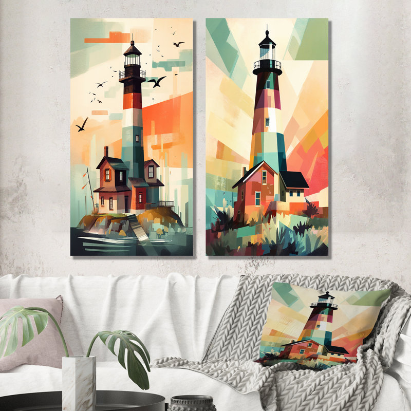 "Phare de bord de mer", 2 pièces sur toile, Toile tendue, H 20 po x l 24 po