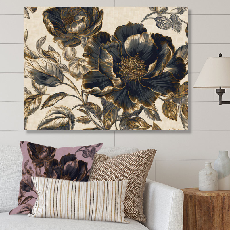 Fleur d'œillet bleu doré II sur toile, H 16 po x l 32 po x P 1 po, Toile tendue