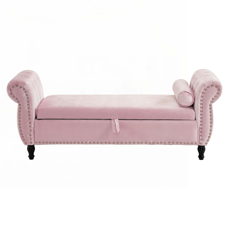 Bentlee Velvet Upholstered Storage Bench , Baby Pink