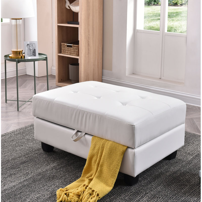 Bella Faux Leather Ottoman, Faux Leather White