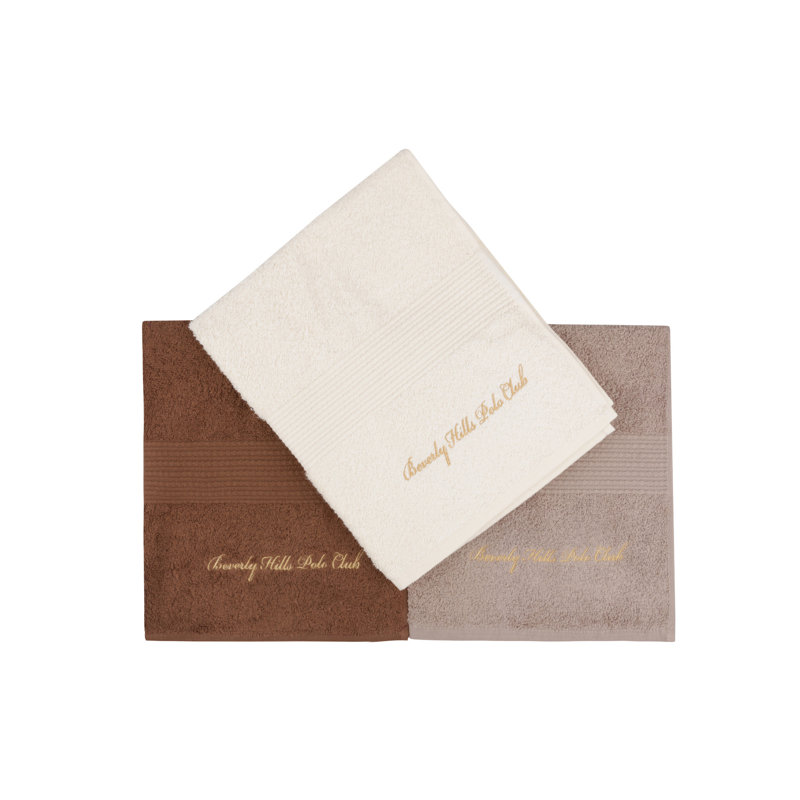 Ensemble de serviettes 3 pièces 100% coton, Brun foncé / brun / blanc
